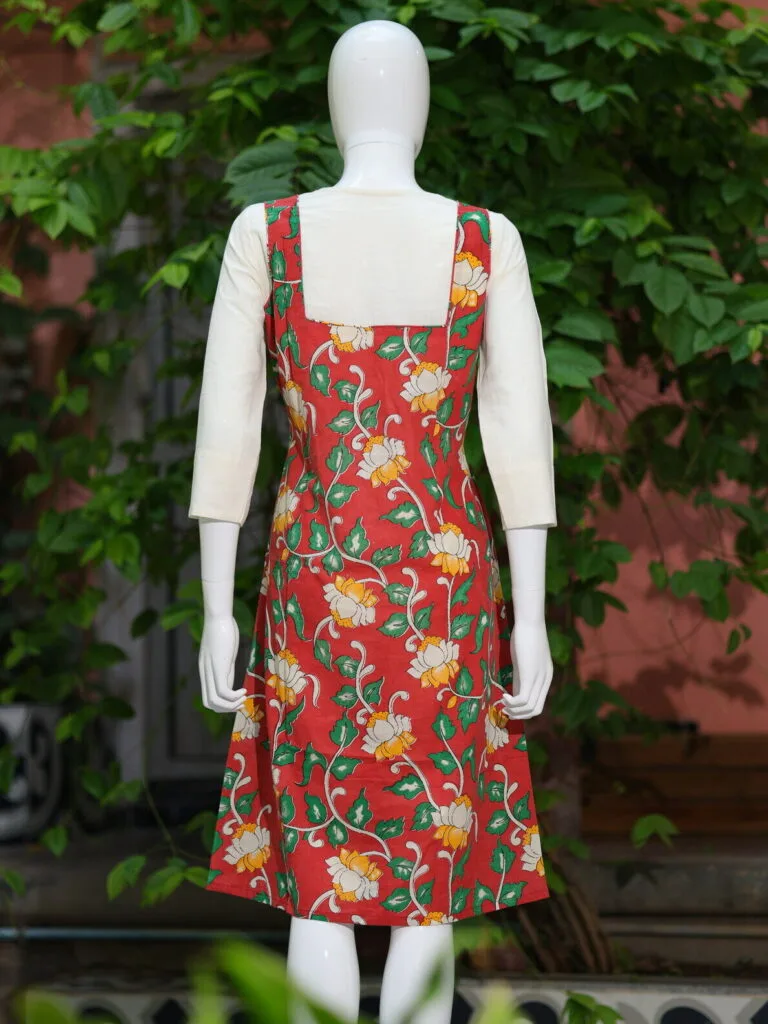 Pen Kalamkari Baby Collar One Piece – Kurti in Red, back view | Tilattama