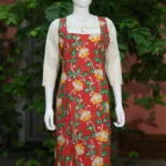 Pen Kalamkari Baby Collar One Piece – Kurti in Red, front view | Tilattama