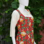 Pen Kalamkari Baby Collar One Piece – Kurti in Red, side view | Tilattama