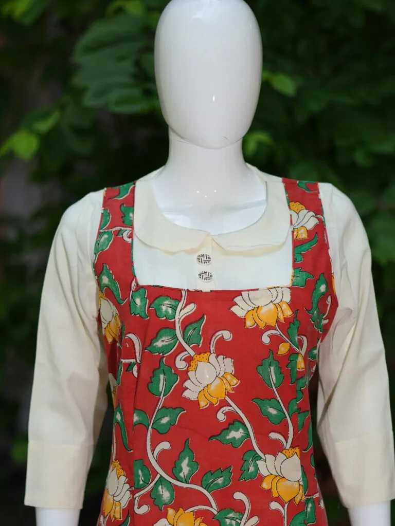 Pen Kalamkari Baby Collar One Piece – Kurti in Red | Tilattama