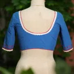 Pen Kalamkari Mumtaz  G/S – Blouse in Blue, back view | Tilattama