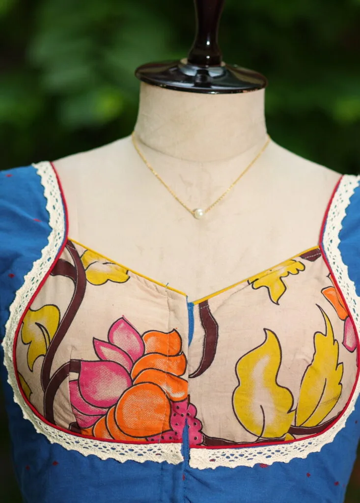 Pen Kalamkari Mumtaz  G/S – Blouse in Blue | Tilattama