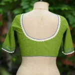 Pen Kalamkari Mumtaz  G/S – Blouse in Green, back view | Tilattama