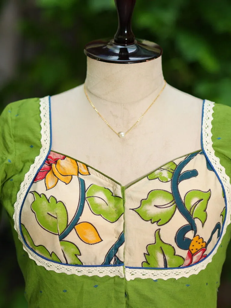 Pen Kalamkari Mumtaz  G/S – Blouse in Green | Tilattama