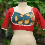 Pen Kalamkari Mumtaz  G/S – Blouse in Red, front view | Tilattama