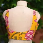 Pen Kalamkari Round Neck – Blouse in Yellow, neckline | Tilattama