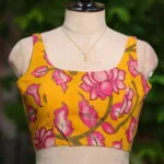Pen Kalamkari Round Neck – Blouse in Yellow, neckline | Tilattama