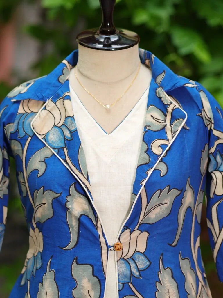 Pen Kalamkari Shrug Co-Ord Set – Co-ord in Blue | Tilattama