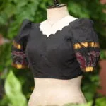 Pochampally Bow Backless – Blouse in Black, side view | Tilattama