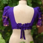 Pochampally Bow Backless – Blouse in brinjal, back view | Tilattama