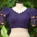 Pochampally Bow Backless – Blouse in Mid Night Blue, front view | Tilattama