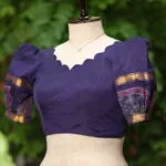 Pochampally Bow Backless – Blouse in Mid Night Blue, side view | Tilattama