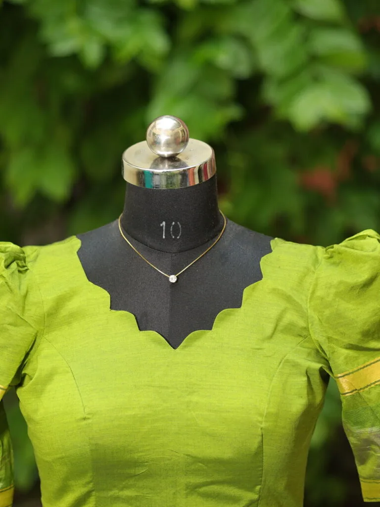 Pochampally Bow Backless – Blouse in Neon green | Tilattama