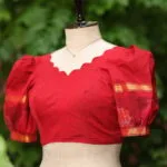 Pochampally Bow Backless – Blouse in Red, side view | Tilattama