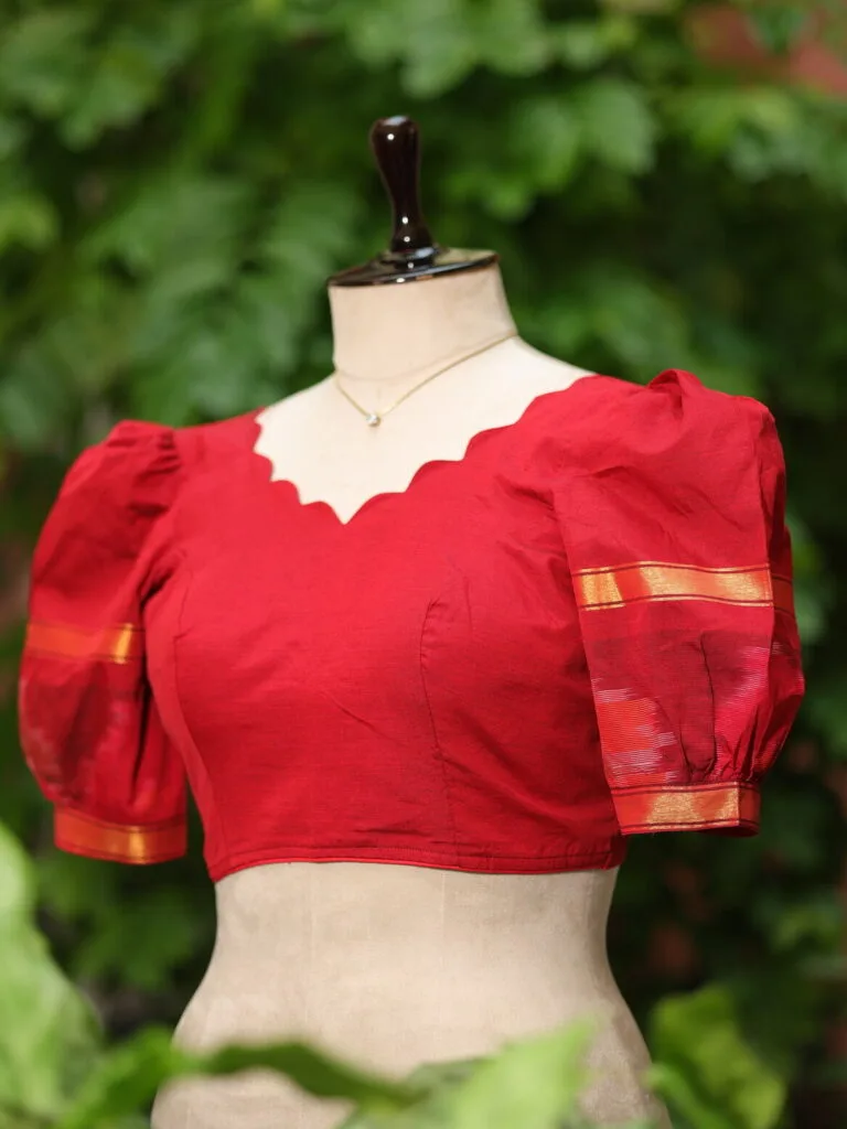 Pochampally Bow Backless – Blouse in Red, side view | Tilattama