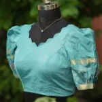 Pochampally Bow Backless – Blouse in Sea green, side view | Tilattama