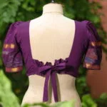 Pochampally Bow Backless – Blouse in Wine, back view | Tilattama