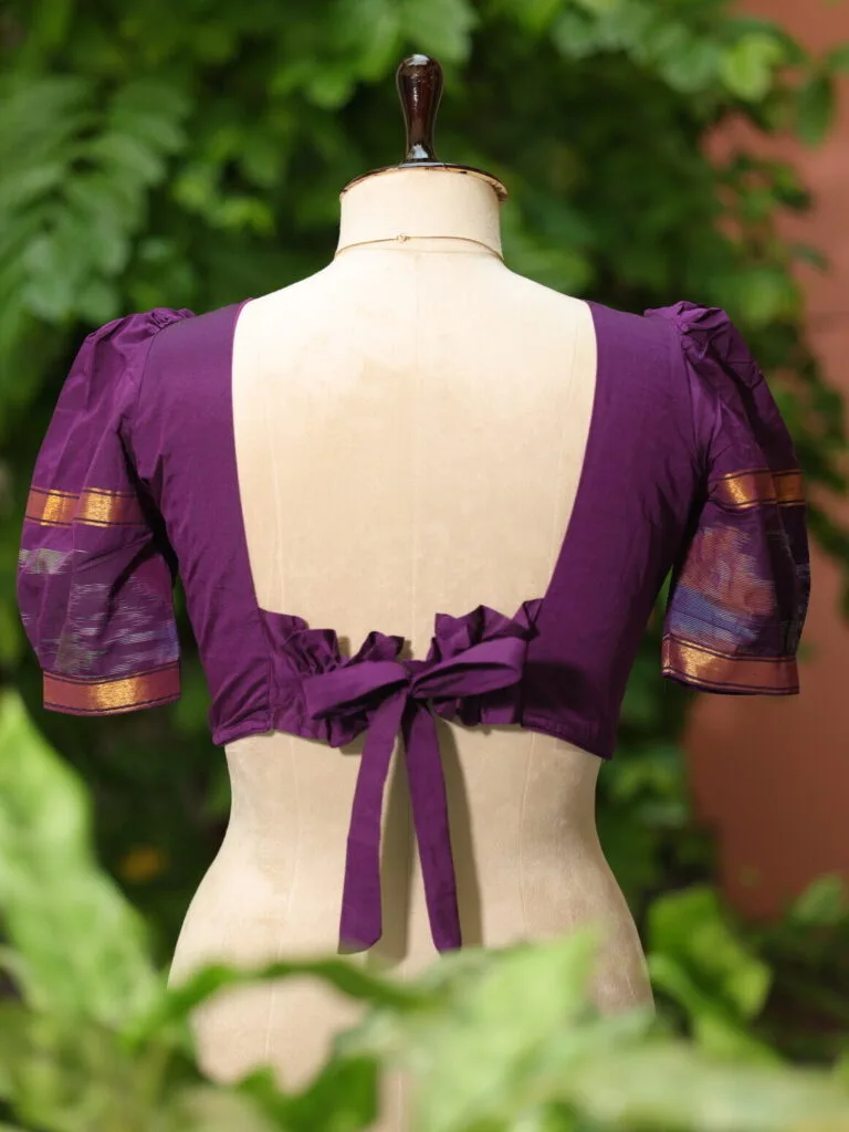 Pochampally Bow Backless – Blouse in Wine, back view | Tilattama