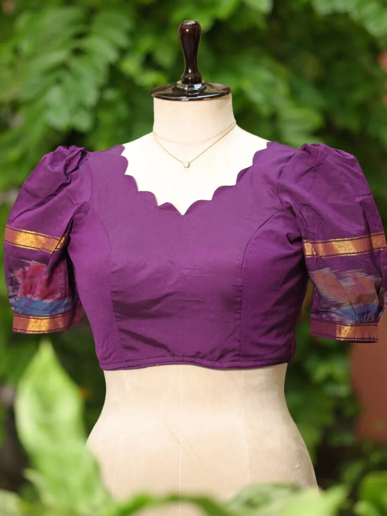 Pochampally Bow Backless – Blouse in Wine, front view | Tilattama