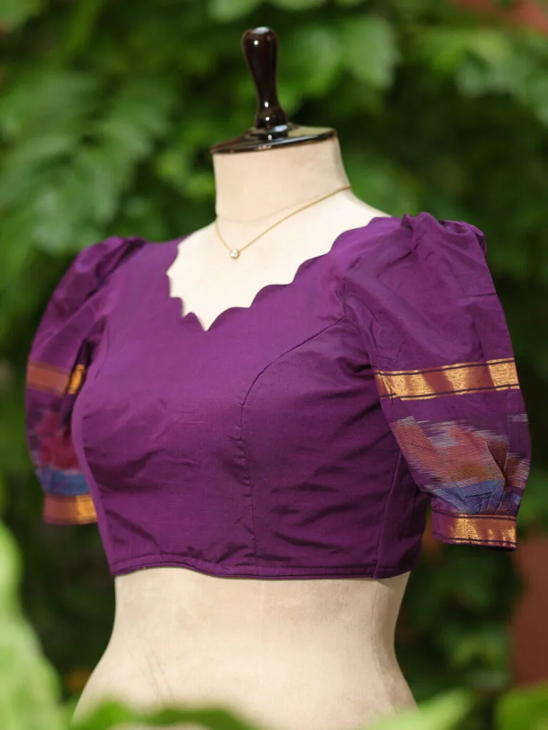 Pochampally Bow Backless – Blouse in Wine, side view | Tilattama