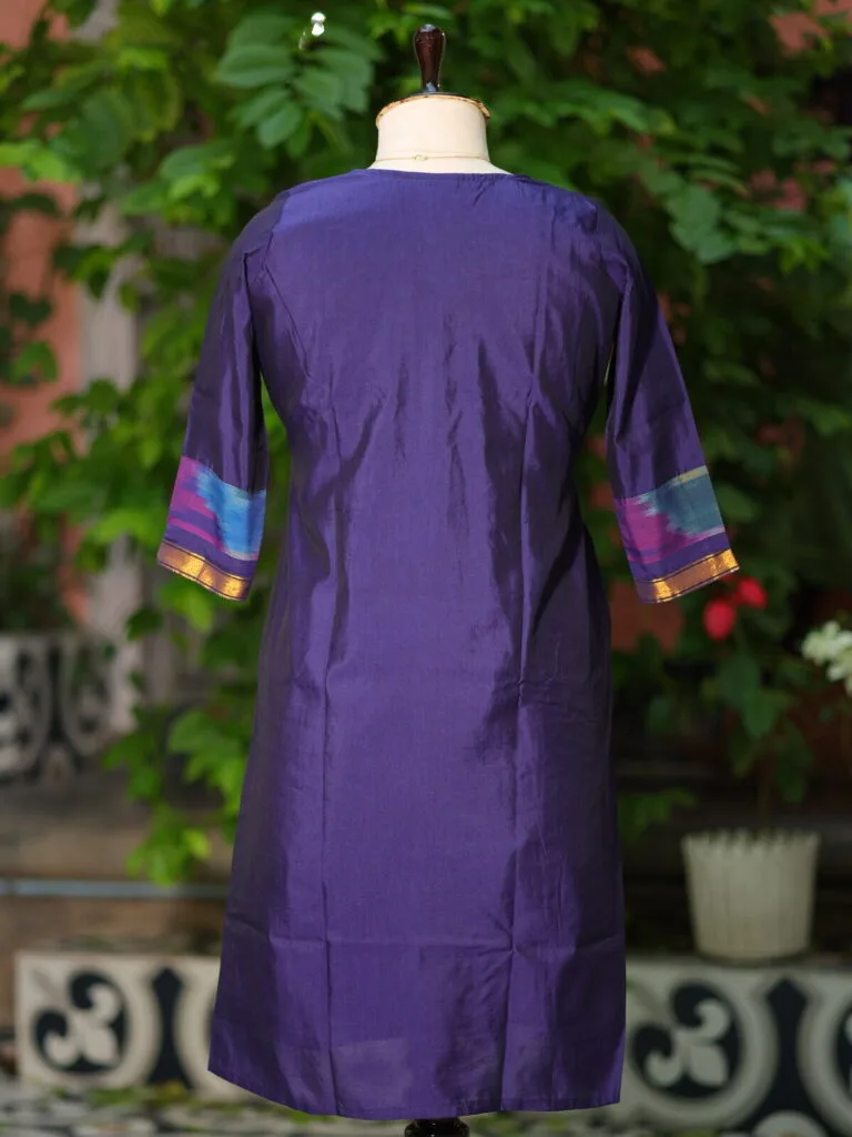 Pochampally Kurti – Kurti in Mid Night Blue, back view | Tilattama