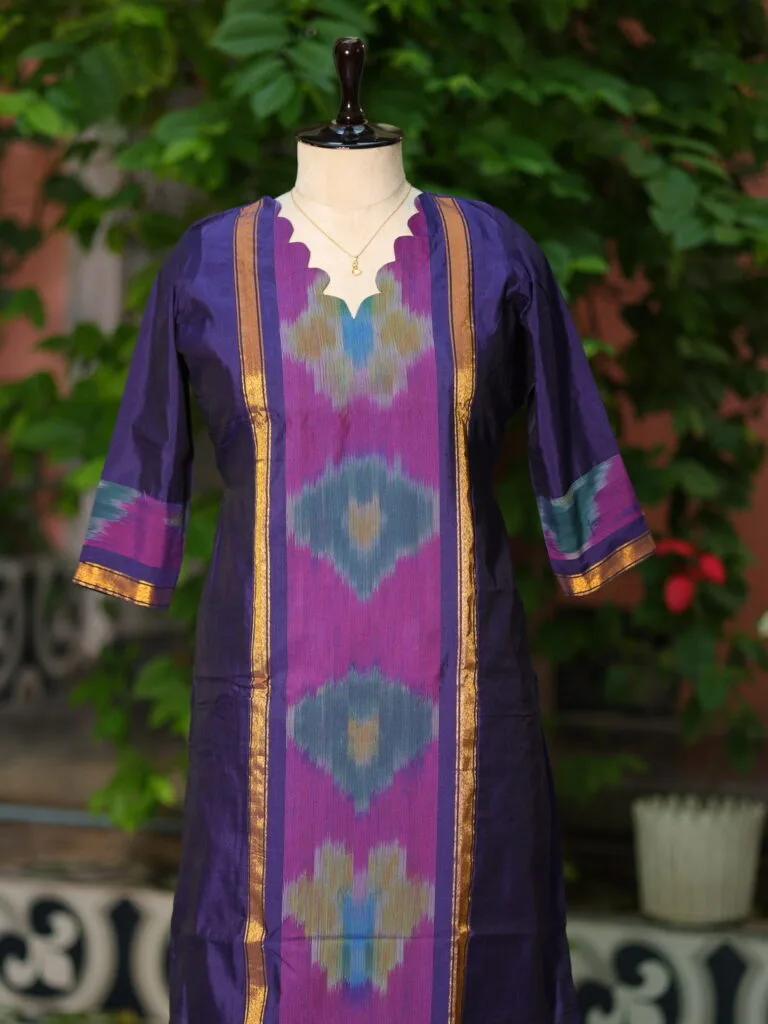 Pochampally Kurti – Kurti in Mid Night Blue, front view | Tilattama