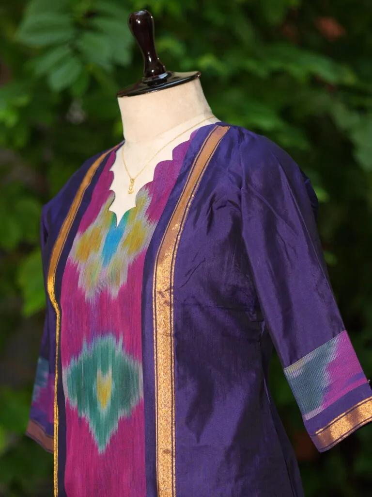Pochampally Kurti – Kurti in Mid Night Blue, side view | Tilattama
