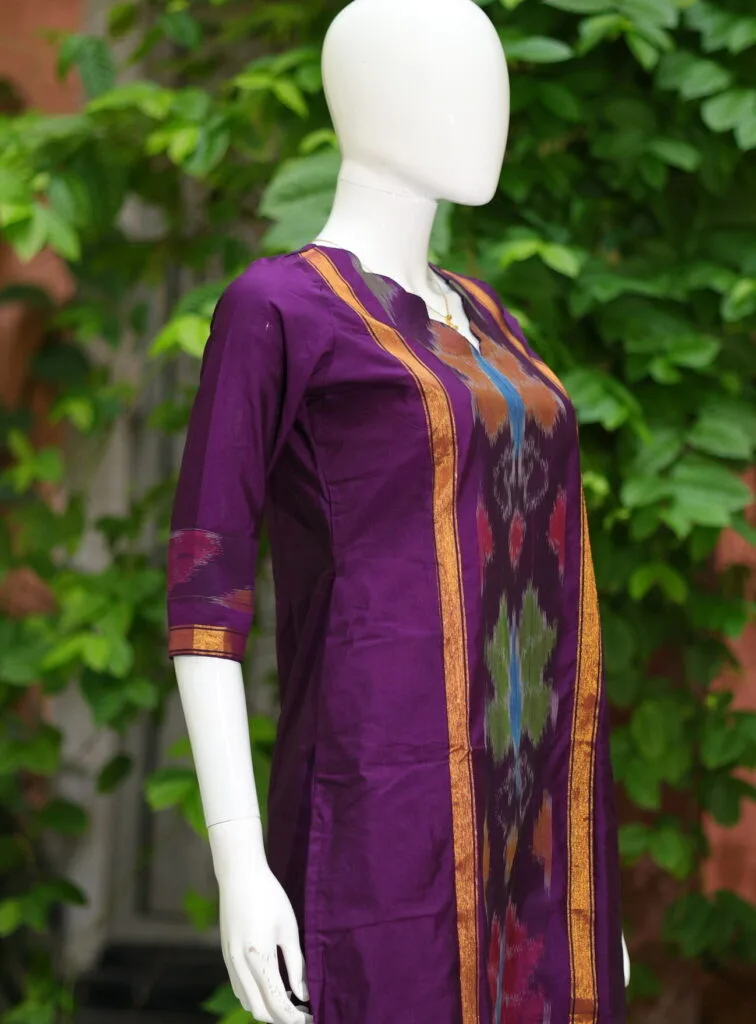 Pochampally Kurti – Kurti in Wine, side view | Tilattama