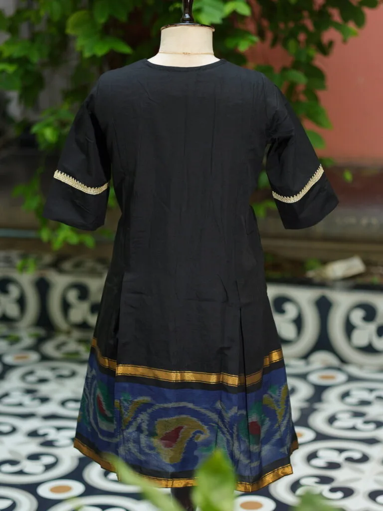 Pochampally One Piece – Kurti in Black, back view | Tilattama