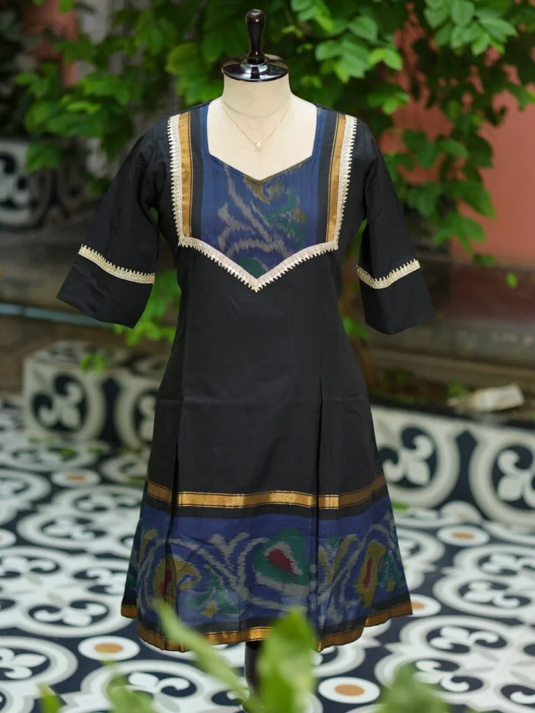 Pochampally One Piece – Kurti in Black, front view | Tilattama