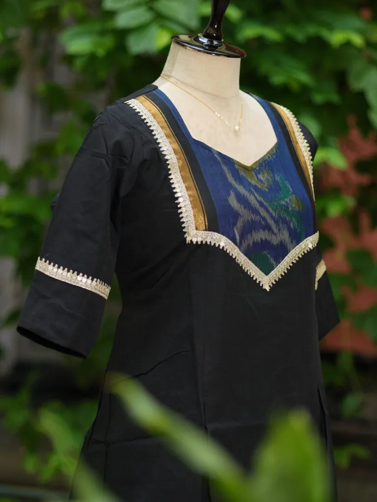 Pochampally One Piece – Kurti in Black, side view | Tilattama