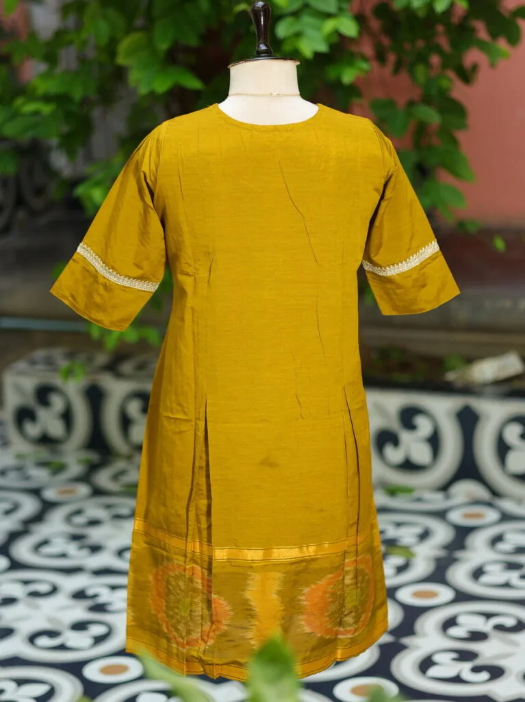Pochampally One Piece – Kurti in Neon Pista, back view | Tilattama