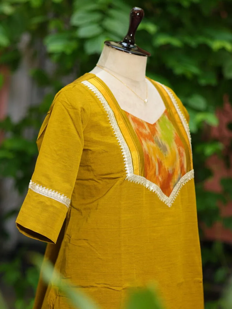 Pochampally One Piece – Kurti in Neon Pista, side view | Tilattama