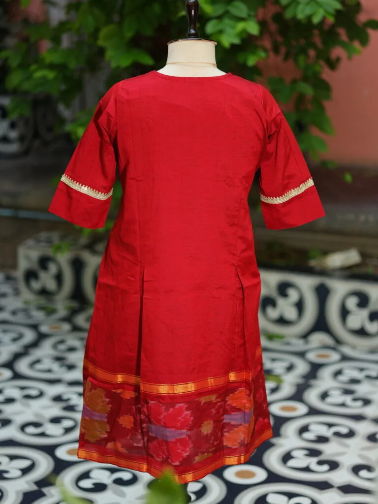 Pochampally One Piece – Kurti in Red, back view | Tilattama