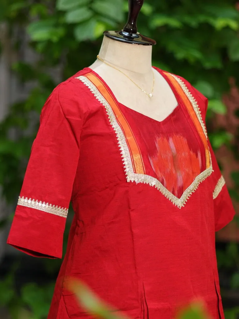 Pochampally One Piece – Kurti in Red, side view | Tilattama