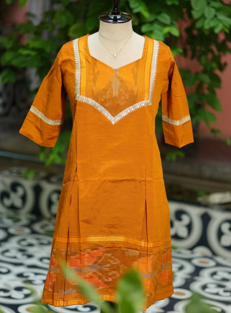 Pochampally One Piece – Kurti in Rust, front view | Tilattama