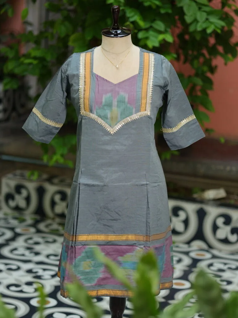 Pochampally One Piece – Kurti in Slate, front view | Tilattama