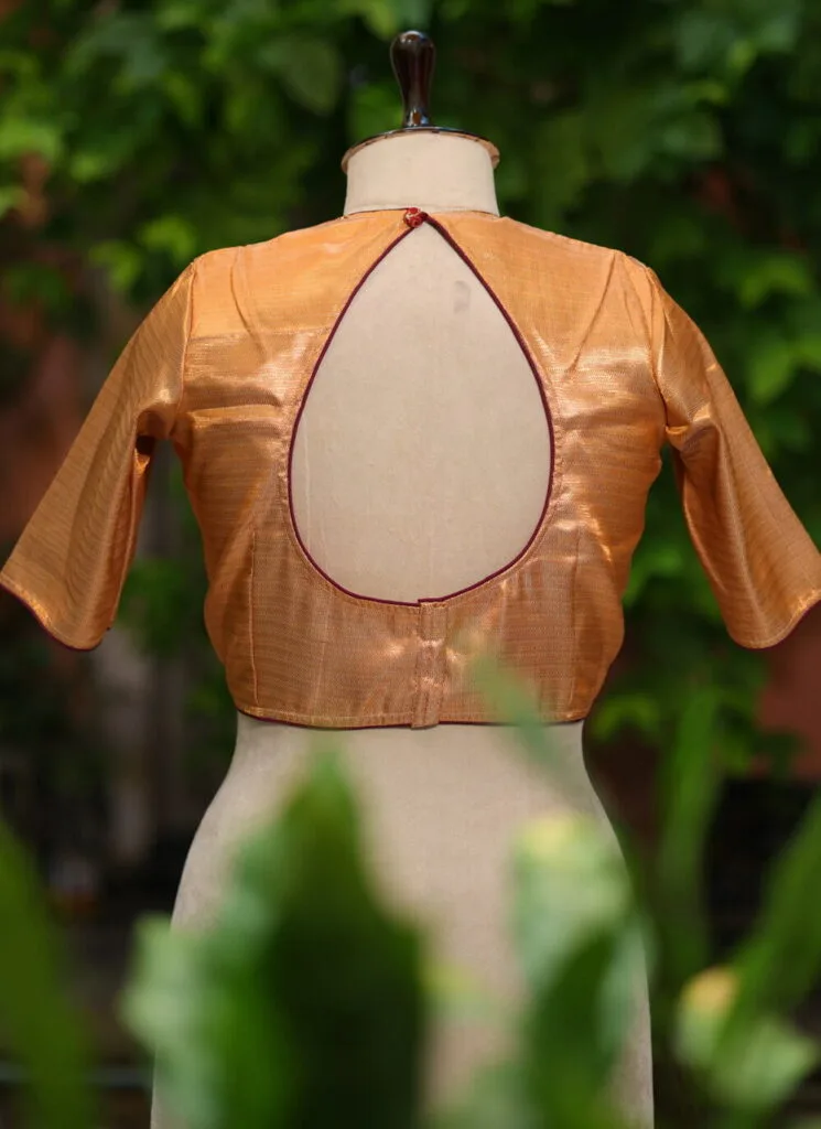 Raga Katan Mumtaz – Blouse in Metallic Maroon, back view | Tilattama
