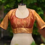 Raga Katan Mumtaz – Blouse in Metallic Maroon, front view | Tilattama