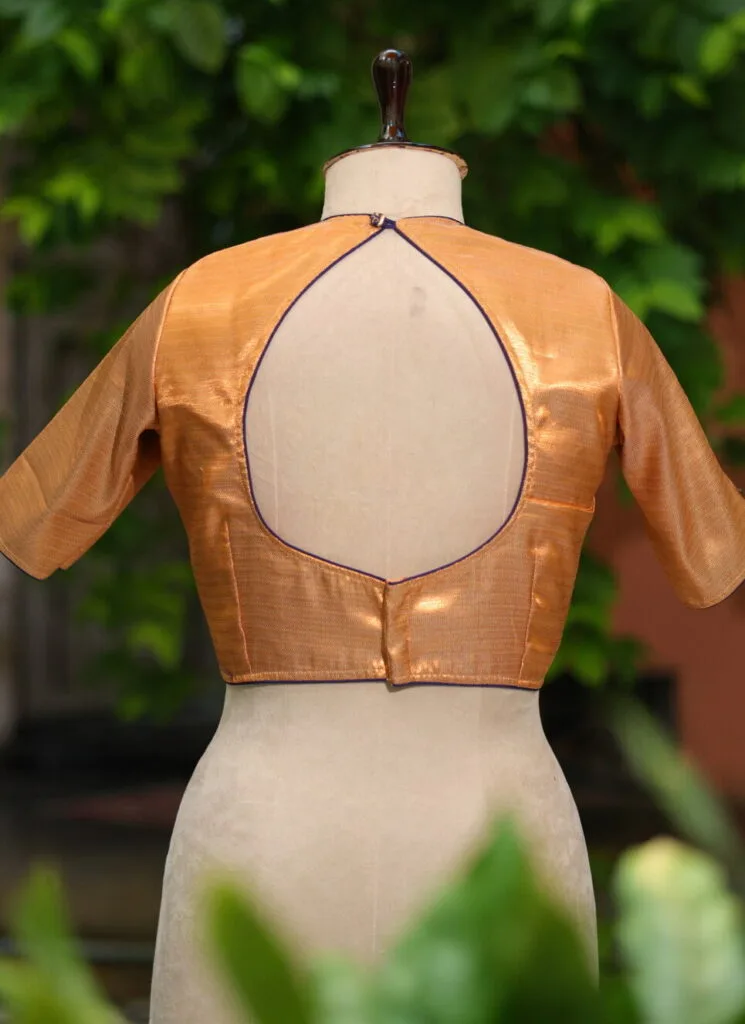 Raga Katan Mumtaz – Blouse in metallic mid night blue, back view | Tilattama