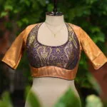 Raga Katan Mumtaz – Blouse in metallic mid night blue, front view | Tilattama