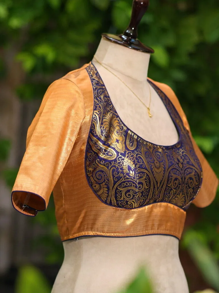 Raga Katan Mumtaz – Blouse in metallic mid night blue, side view | Tilattama