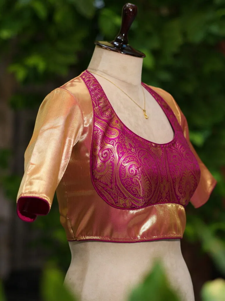Raga Katan Mumtaz – Blouse in Metallic Purple, side view | Tilattama