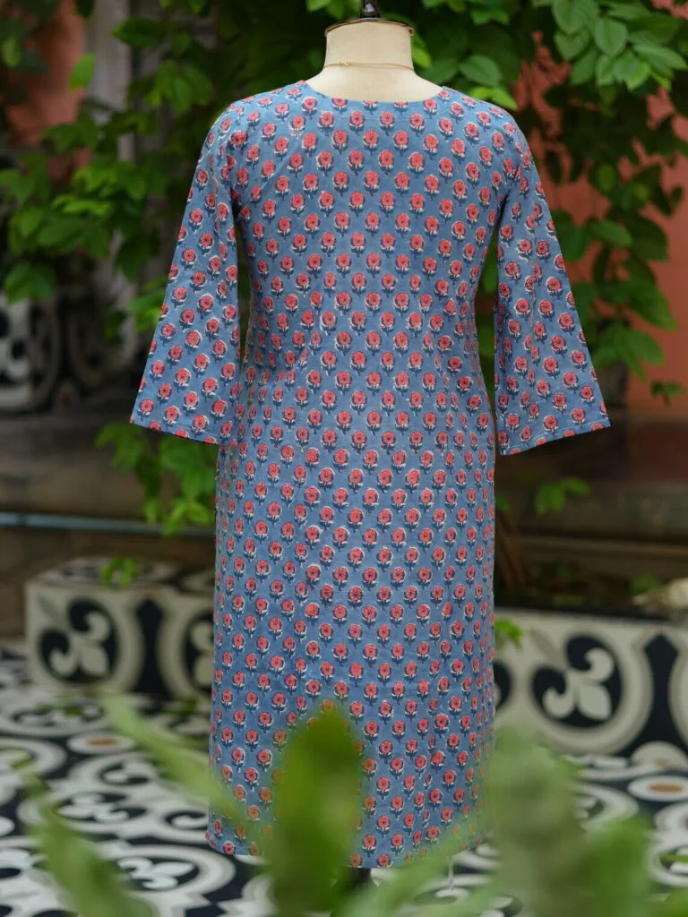 Rapid Block Kurta – Kurti in Blue, back view | Tilattama