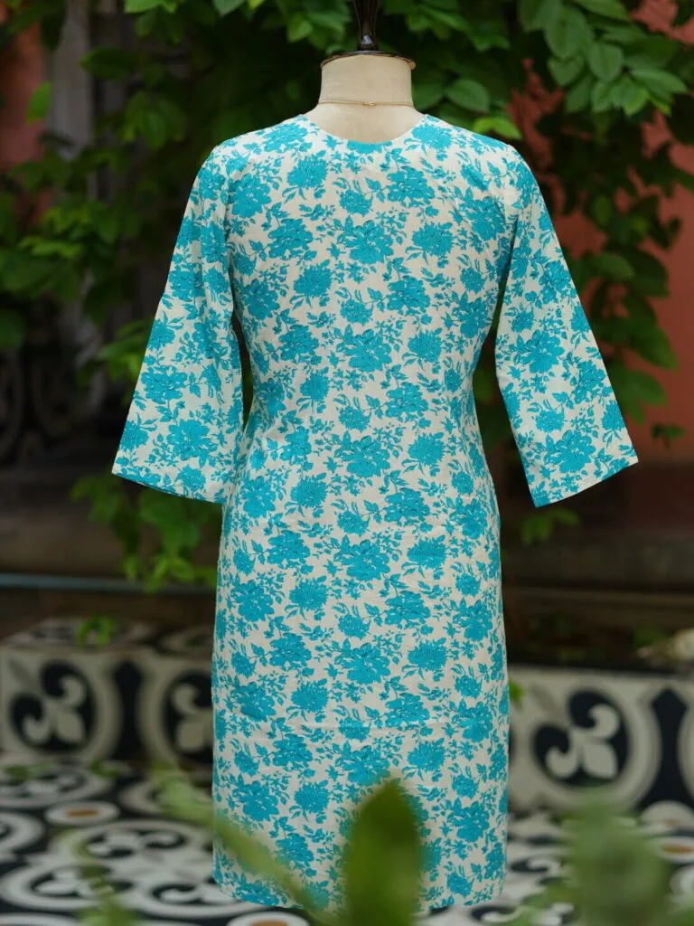 Rapid Block Kurta – Kurti in Firoza, back view | Tilattama