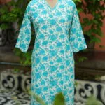 Rapid Block Kurta – Kurti in Firoza, front view | Tilattama