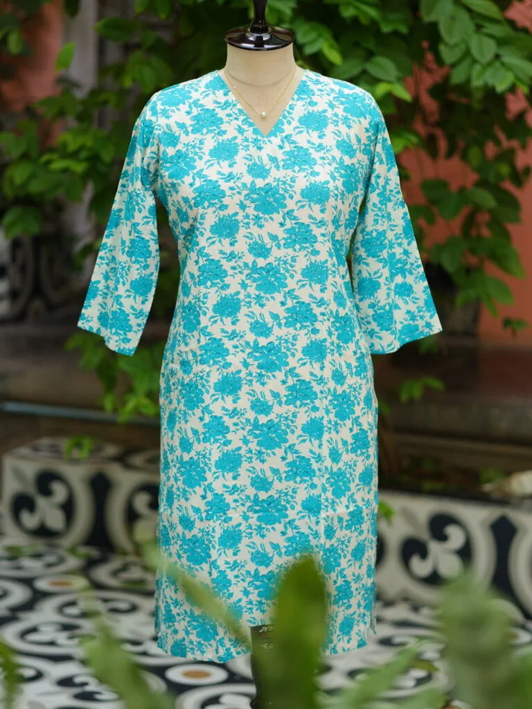 Rapid Block Kurta – Kurti in Firoza, front view | Tilattama