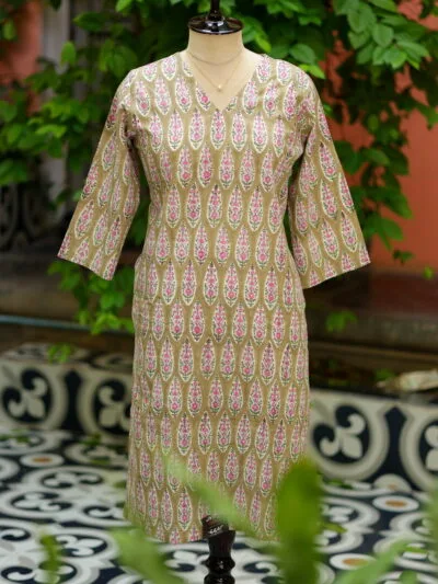 Rapid Block Kurta – Kurti in Gray, front view | Tilattama