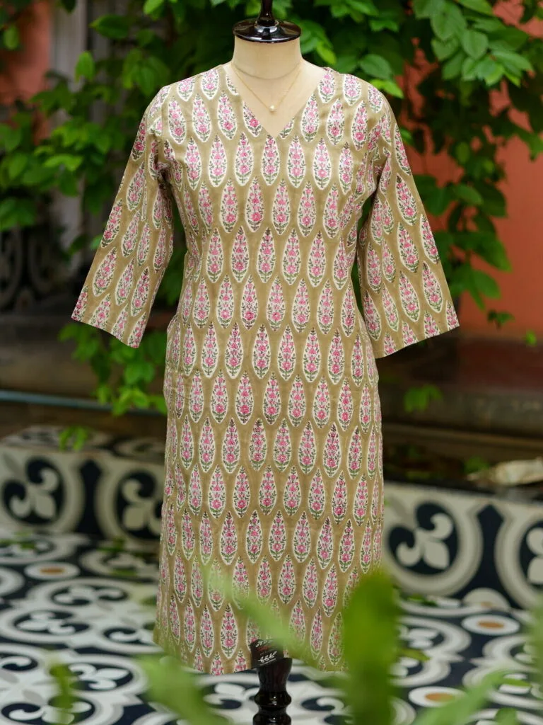 Rapid Block Kurta – Kurti in Gray, front view | Tilattama