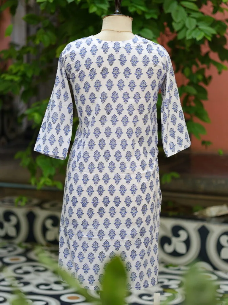 Rapid Block Kurta – Kurti in white, back view | Tilattama